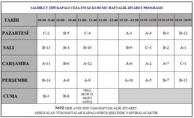 Ocak Yili Haftalik Z Yaret Programi