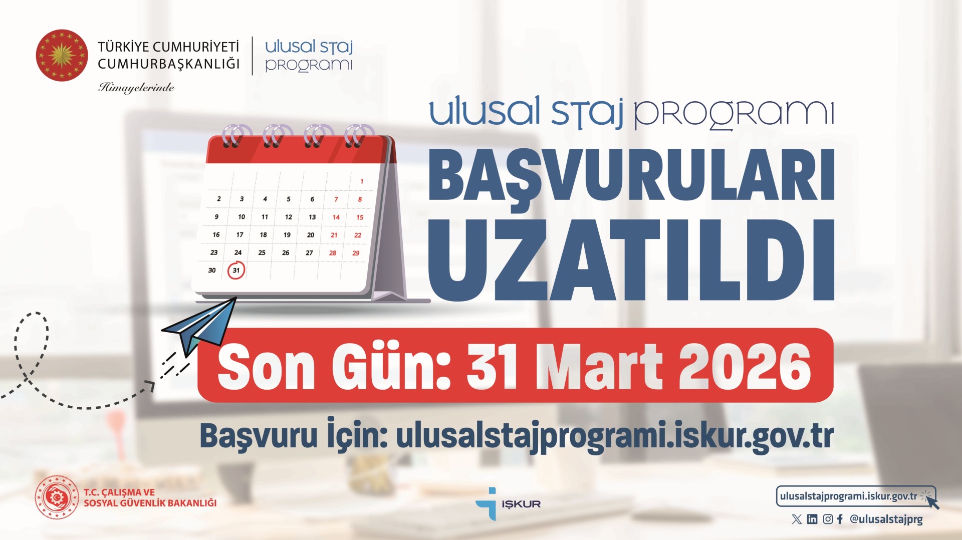 Ulusal Staj Programı Başvuru Süresinin Güncellenmesi