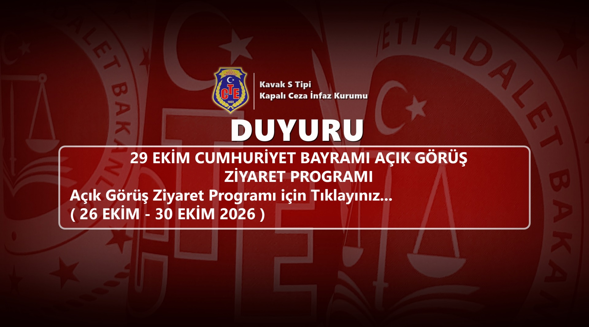 29 Ekim Cumhuriyet Bayramı Açık Ziyaret Programı 26 - 29 EKİM 2026