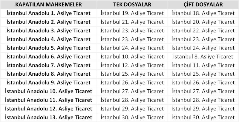 Kapatılan İstanbul Anadolu Asliye Ticaret Mahkemesi