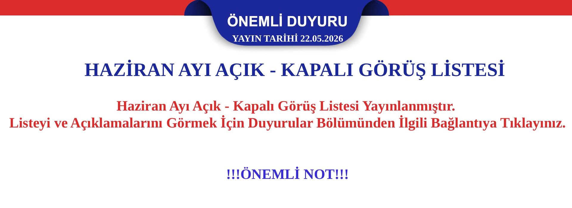 2026 Yılı Haziran Ayı Açık ve Kapalı Görüş Günleri