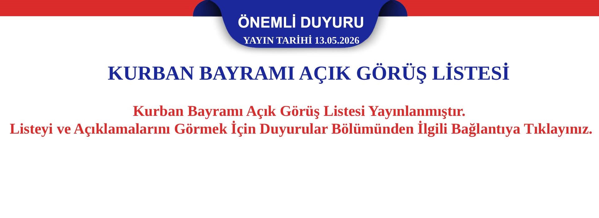 KURBAN BAYRAMI AÇIK GÖRÜŞ LİSTESİ