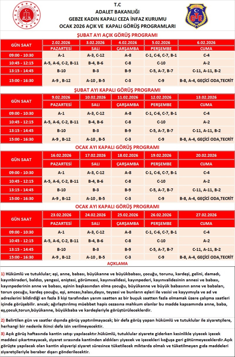 ŞUBAT 2026 AÇIK-KAPALI GÖRÜŞ PROĞRAMI