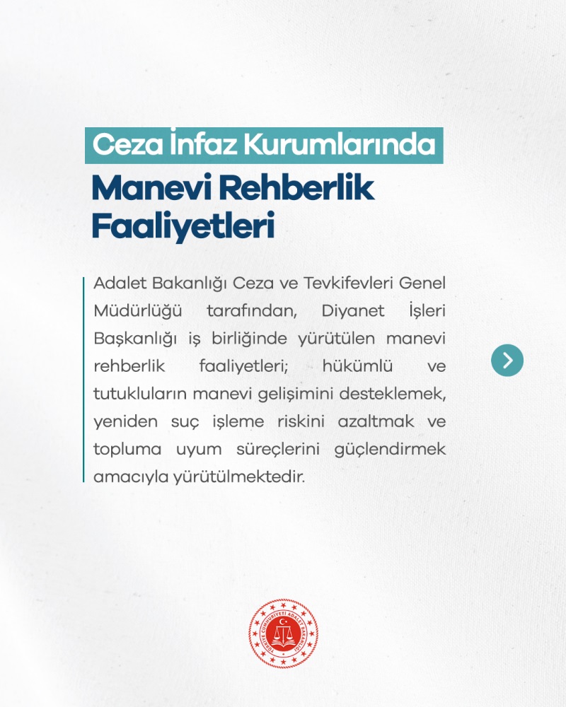 CEZA İNFAZ KURUMLARINDA HÜKÜMLÜ VE TUTUKLULARIN YENİDEN TOPLUMA KAZANDIRILMASINA YÖNELİK MANEVİ REHBERLİK FAALİYETLERİ DEVAM EDİYOR