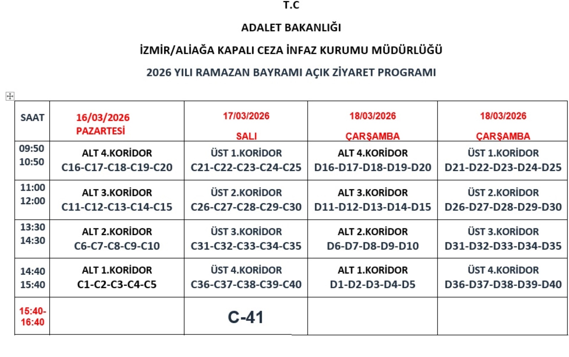 2026 RAMAZAN BAYRAMI AÇIK GÖRÜŞ PROGRAMI