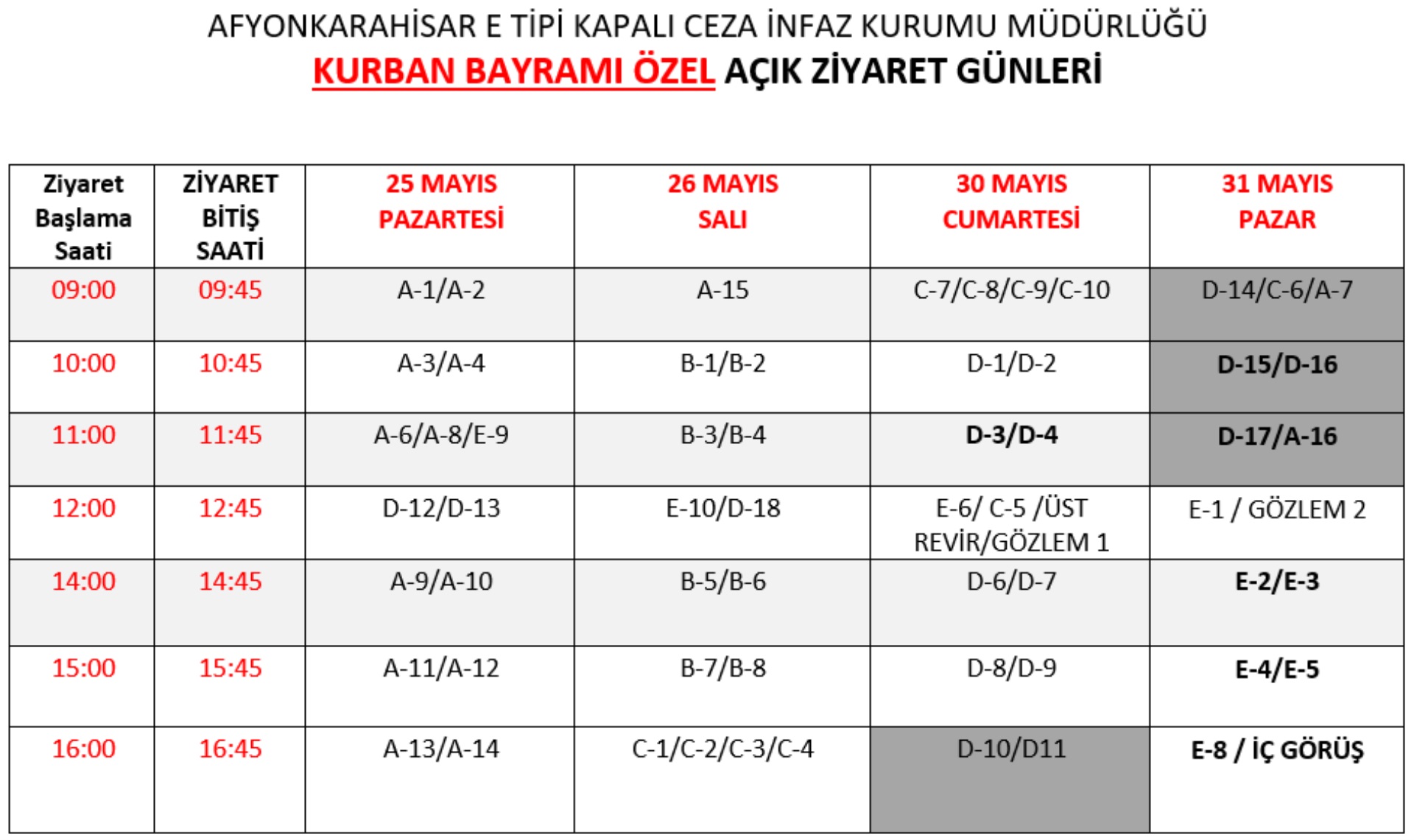 Kurban Bayramı Açık Görüş Programı