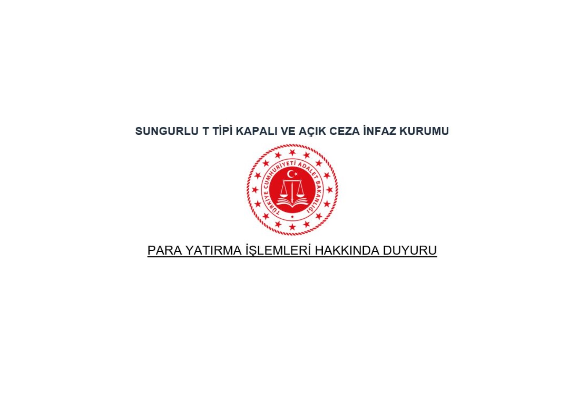Hükümlü/Tutuklu Hesabına Para Yatırma İşlemleri