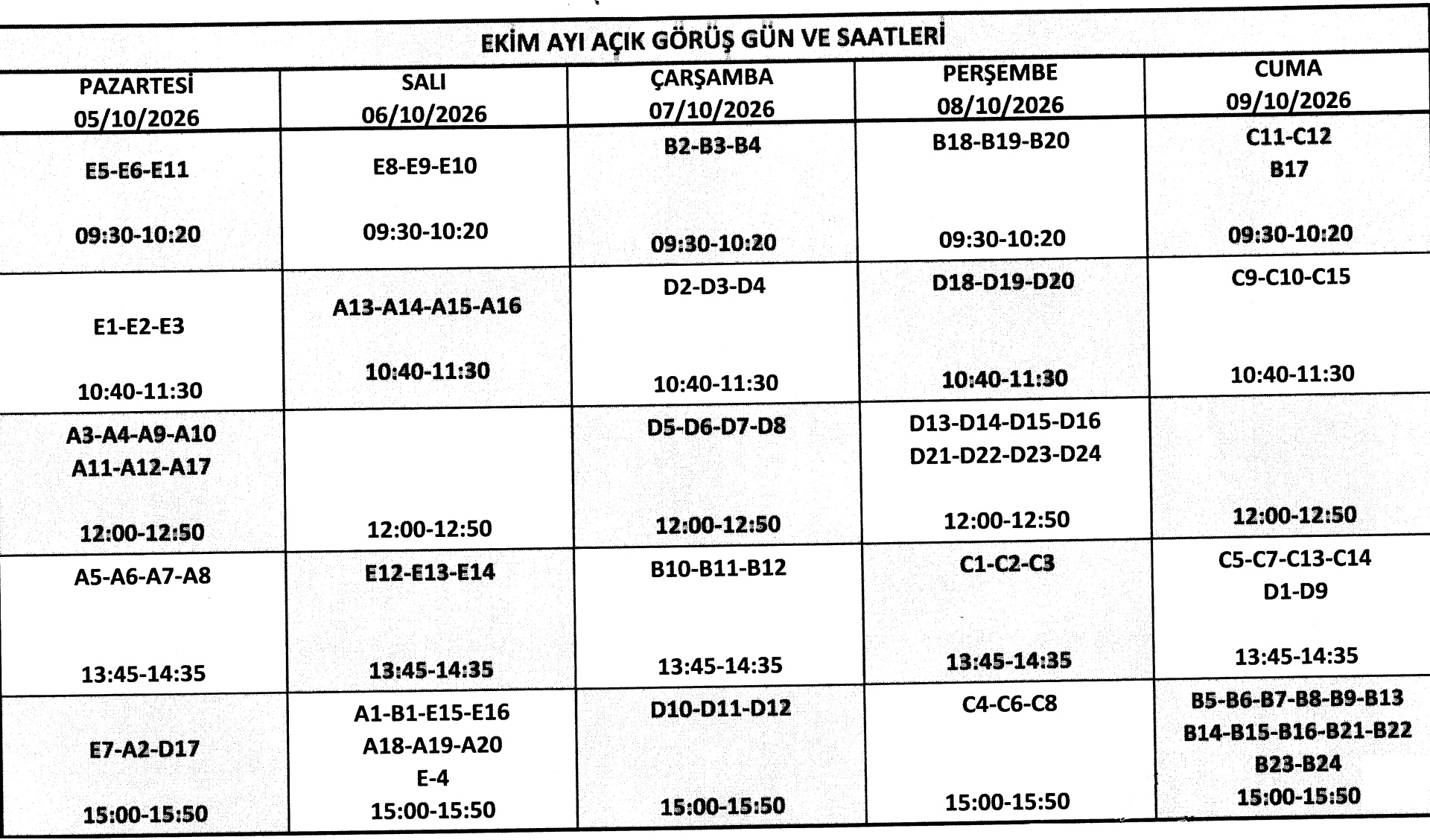 ZİYARET GÜNLERİ VE SAATLERİ
