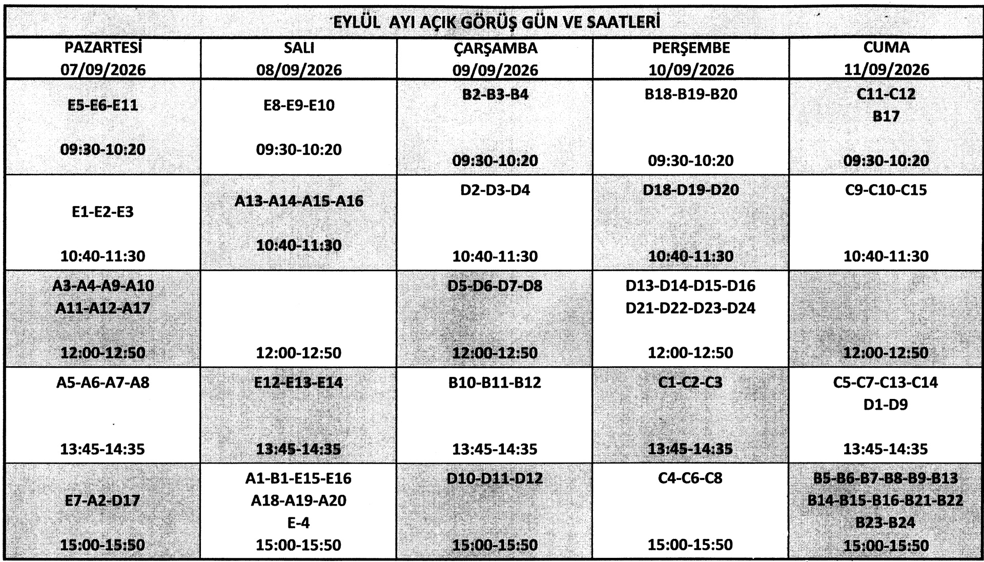 ZİYARET GÜNLERİ VE SAATLERİ