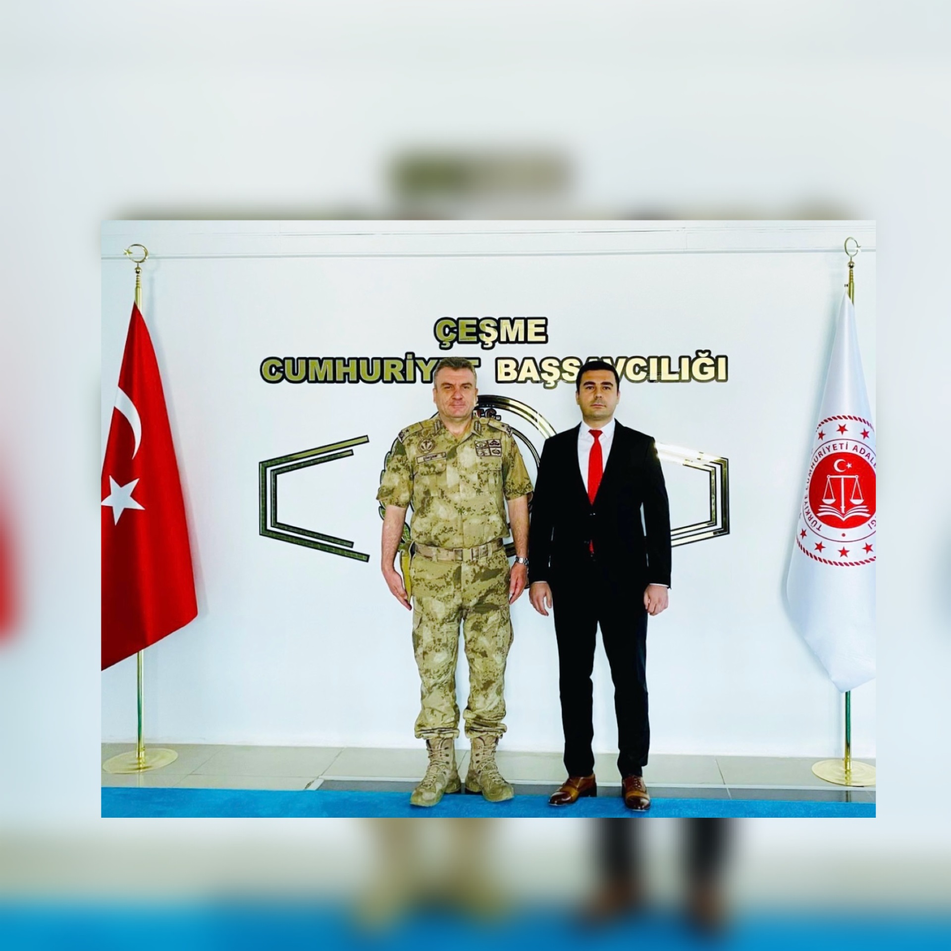 Bornova Jandarma Komando Tugay Komutanı Tuğgeneral İlker ŞİMŞEK, Çeşme Cumhuriyet Başsavcısı Mustafa ŞEN'i ziyaret etti. 