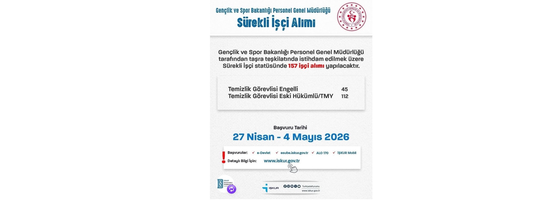 SÜREKLİ İŞÇİ ALIMI DUYURU